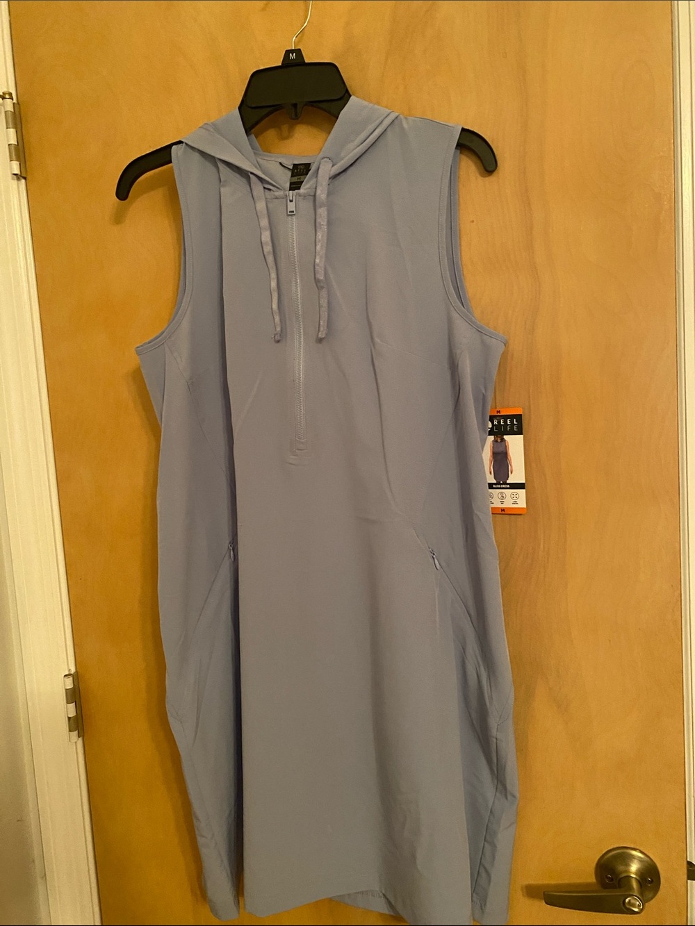 NWT Reel Life Sleeveless Hooded Light Blue Active Dress Front Zip